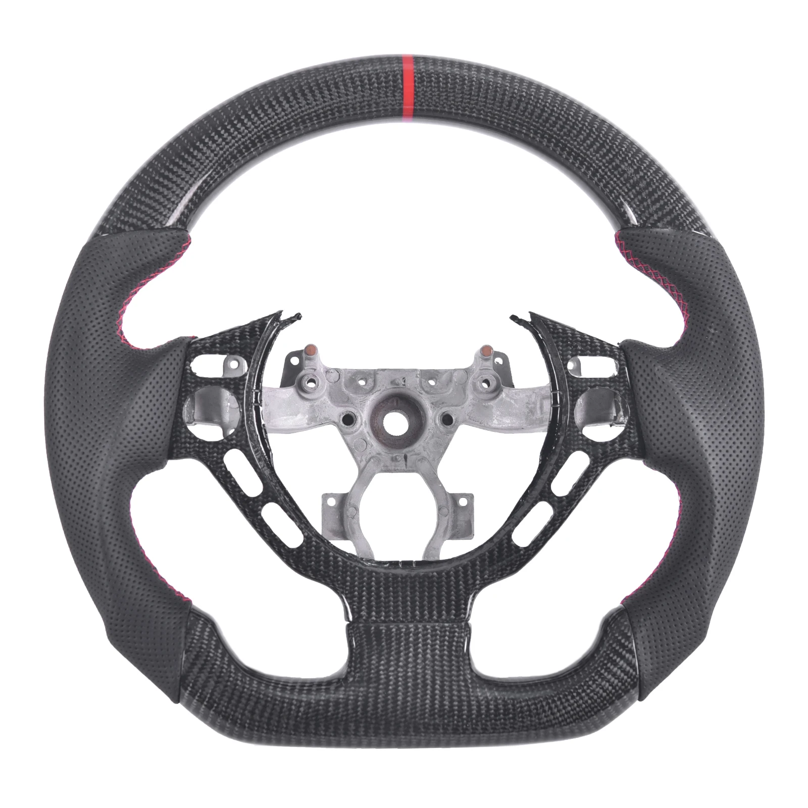 Real Carbon Fiber Steering Wheel For Nissan GTR 2009-2016 With Trim, D-shaped Flat-bottom Perforated Leather Grip