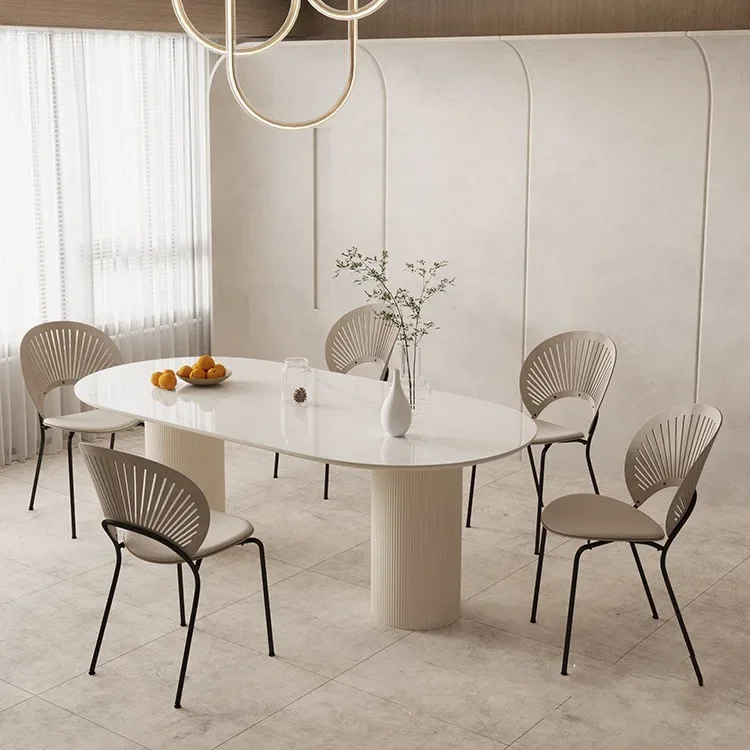 table and chairs combination B&B Internet celebrity light luxury cream style Roman column dining table dining table