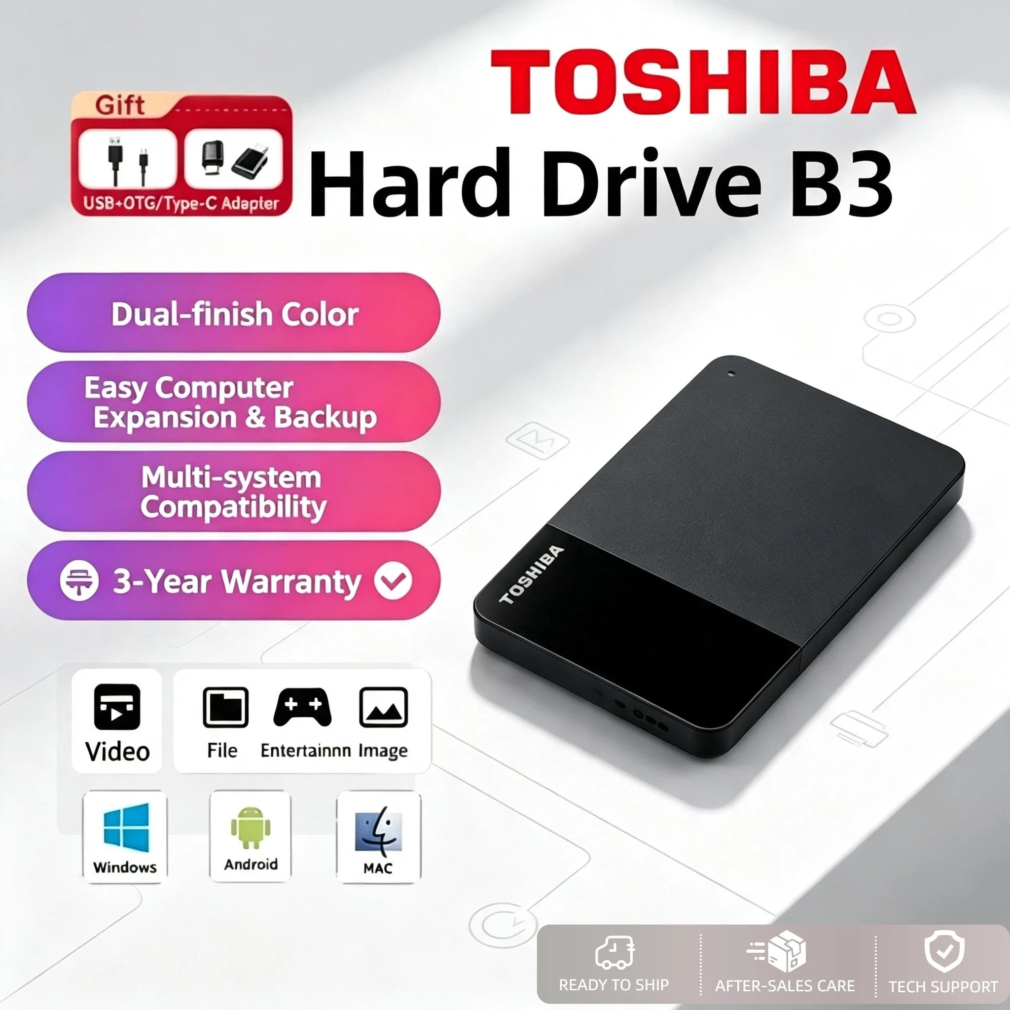 Toshiba B3 Canvio Ready Portable External Hard Drive 4TB 2TB 1TB USB3.0 2.5 Inch HDD for Laptop Mac Android Pro Max