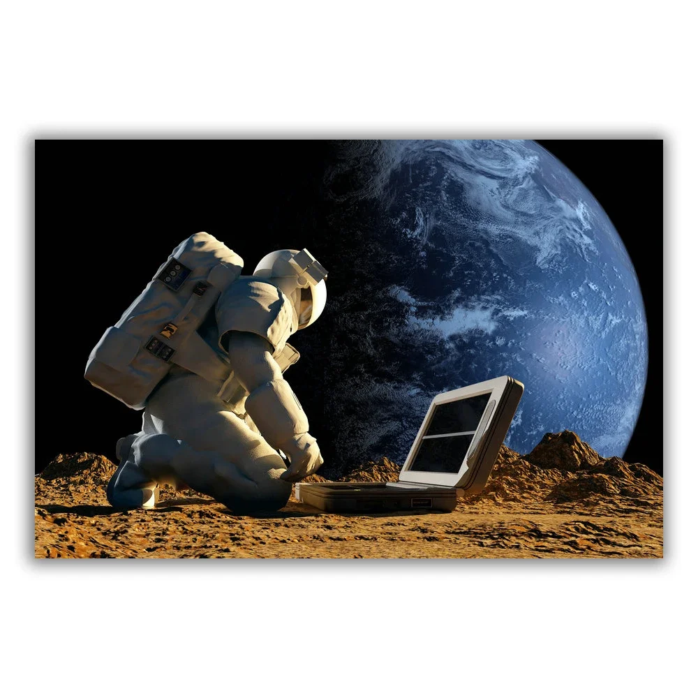 HT127 Spectacular Universe Earth And Moon Space Station Astronaut Silk Fabric Poster Art Decor Indoor Painting Gift