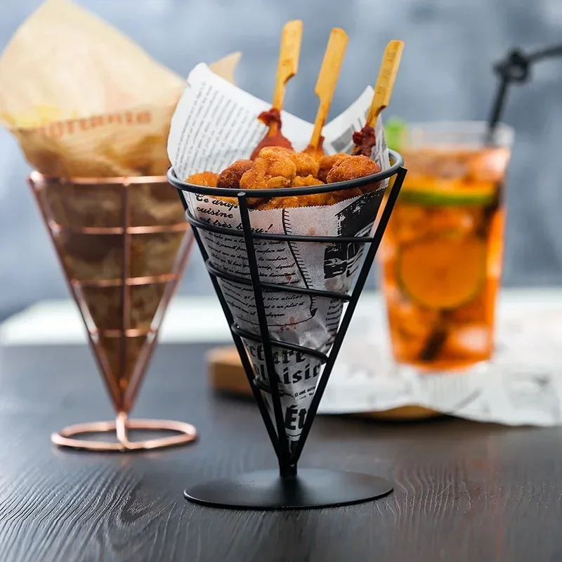 Stainless Steel French Fries Stand Snacks Display Rack Pizza Cone Holder Rack Fries Baskets Sauce Salad Dipping Cup Kitchen Tool