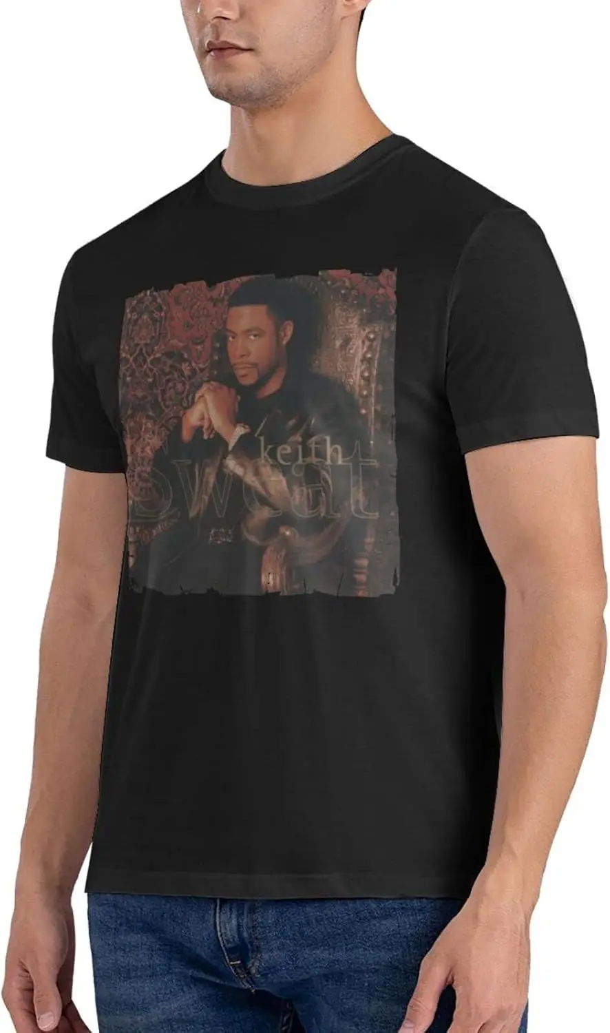 Keith Sweat T Shirt Moda męska Ćwiczenia Okrągły dekolt T-shirty z krótkim rękawem Czarny