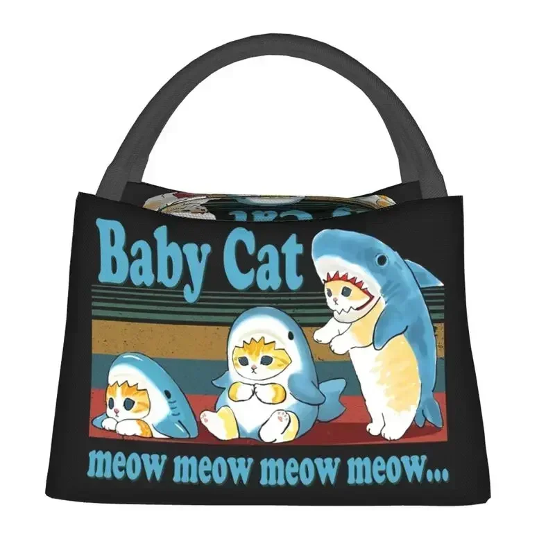 Cat Shark Cartoon Manga Animal Insulated Lunch Bag for Camping Travel Waterproof Cooler Thermal Lunch Box Women