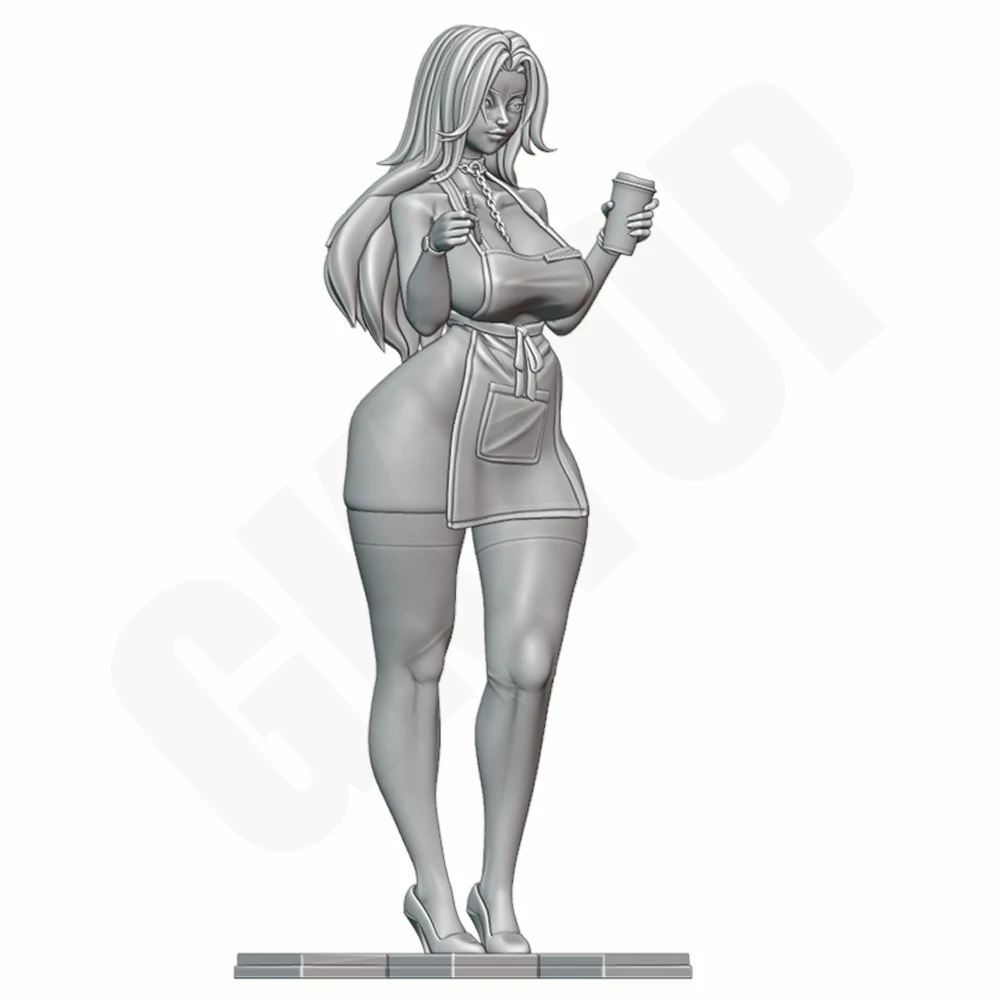 1/24 Scale NSFW Barista Apron Girl Grey Resin 3D Printed Statue Unassembled Unpainted DIY Miniature Model Kit Toy Collectible view 5