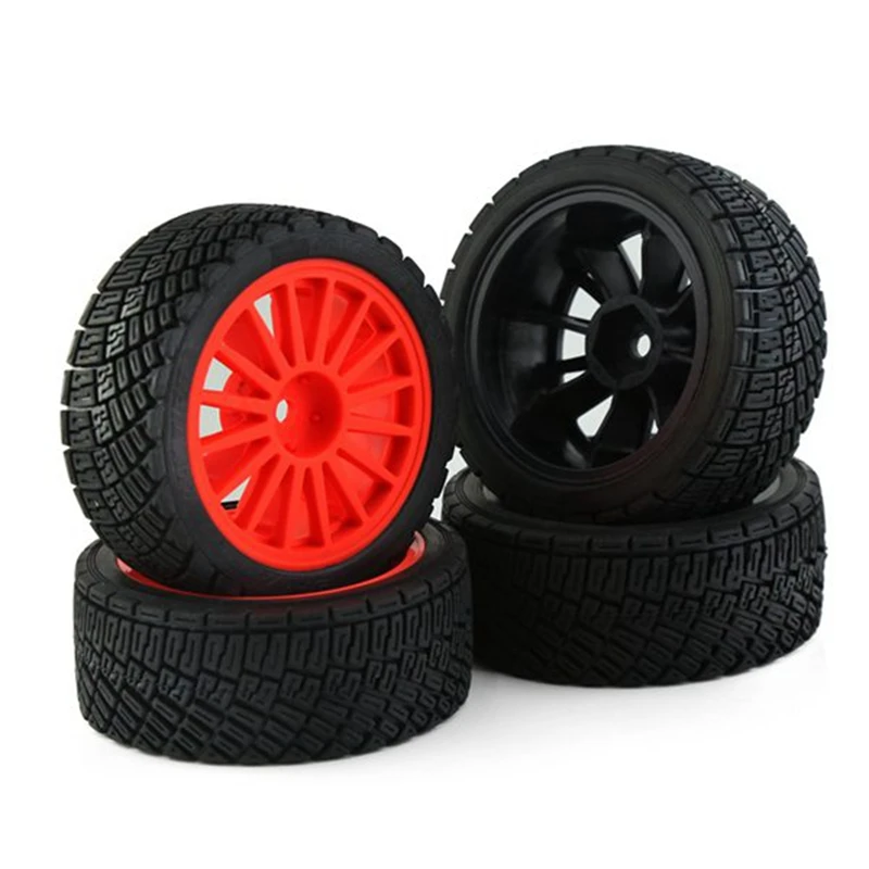 4Pcs 67Mm Plastic Wheel Rim Rubber Tire Universal For All 1/10 RC Rally On-Road Racing TAMIYA TT02 XV01 HSP Spare Parts