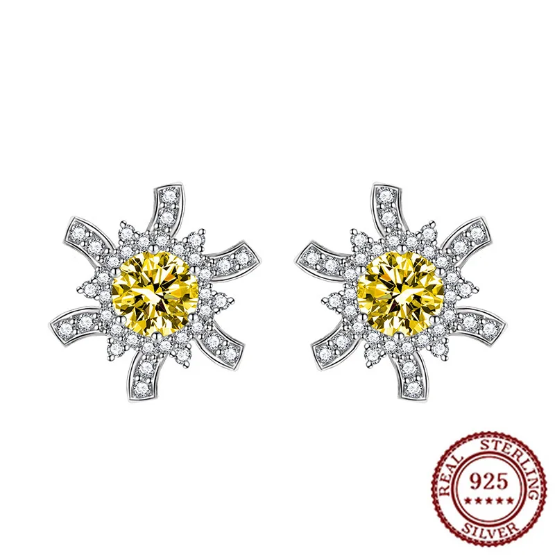 

925 Sterling Silver New Flower Earrings for Women, Fashionable and Simple Temperament Design, Colorful Treasure Earrings