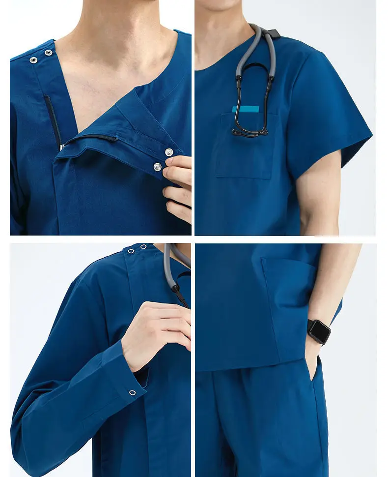 New Style Medical Uniform Nurse Scrub Sets Women Zipper Basic Pro 2 Piece Top Drawstring Pants Heather Nursing Slim Tunic