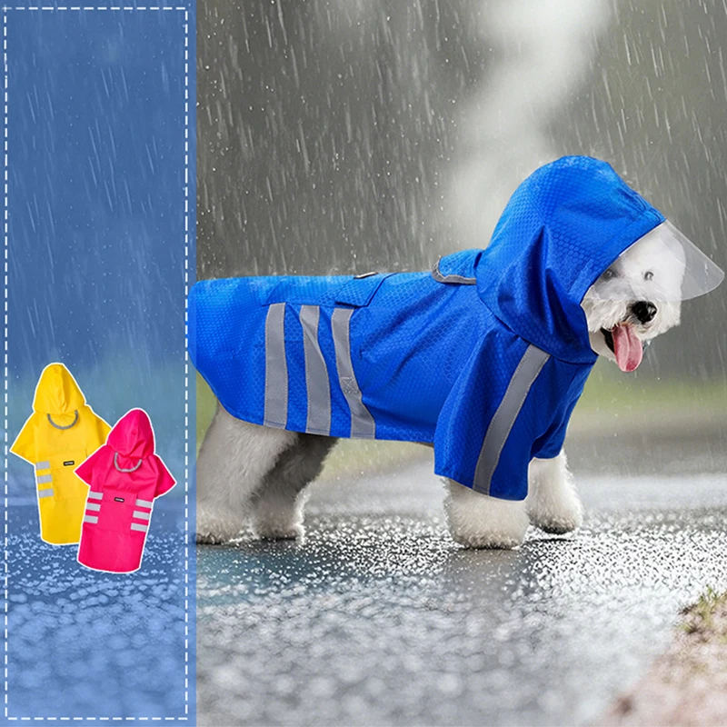 

Dog Raincoat Hooded Cloak Waterproof Poncho with Reflective Stripes Rainy Day Outdoor Cloak Style Hooded Dog Raincoat