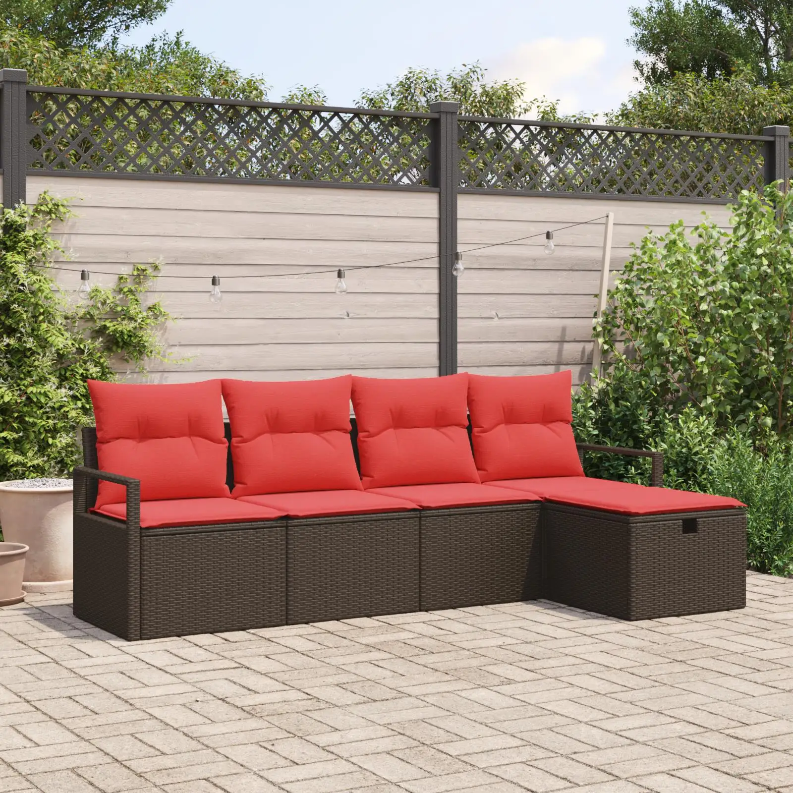 

5 Piece Outdoor Garden Sofa Set with Cushions Brown Wicker Rattan Furniture