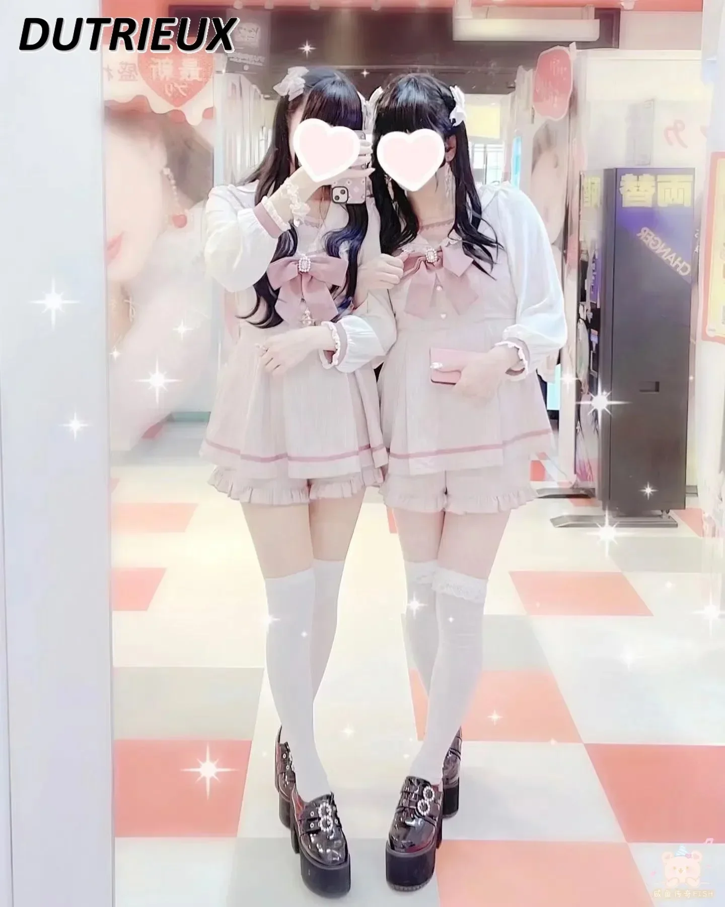 Japanese Style Women\'s Outfits Sailor Collar Plaid Rhinestone Bow Dress Shorts Set Sweet Lolita Mine Series Dress Two-Piece Suit