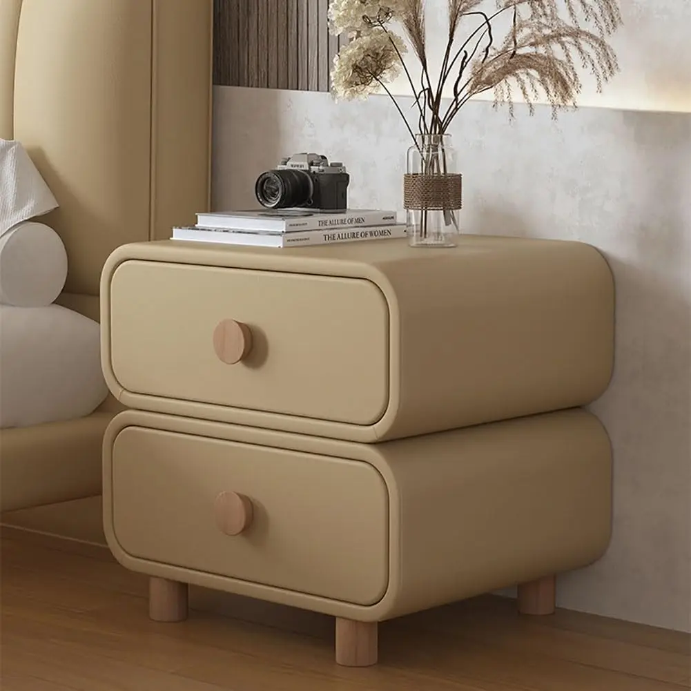 Contemporary Bedside Tables with Storage for Bedroom,Tier Storage End Table,End Side Table for Bedroom,Office,Dorm (Color:Khaki)