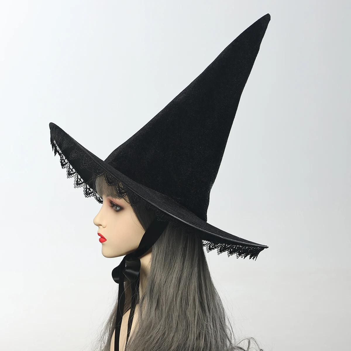 Chapéus pontiagudos de bruxa de renda chapéu de feiticeiro adulto gótico lolita cosplay acessórios de fantasia chapéu de festa de halloween