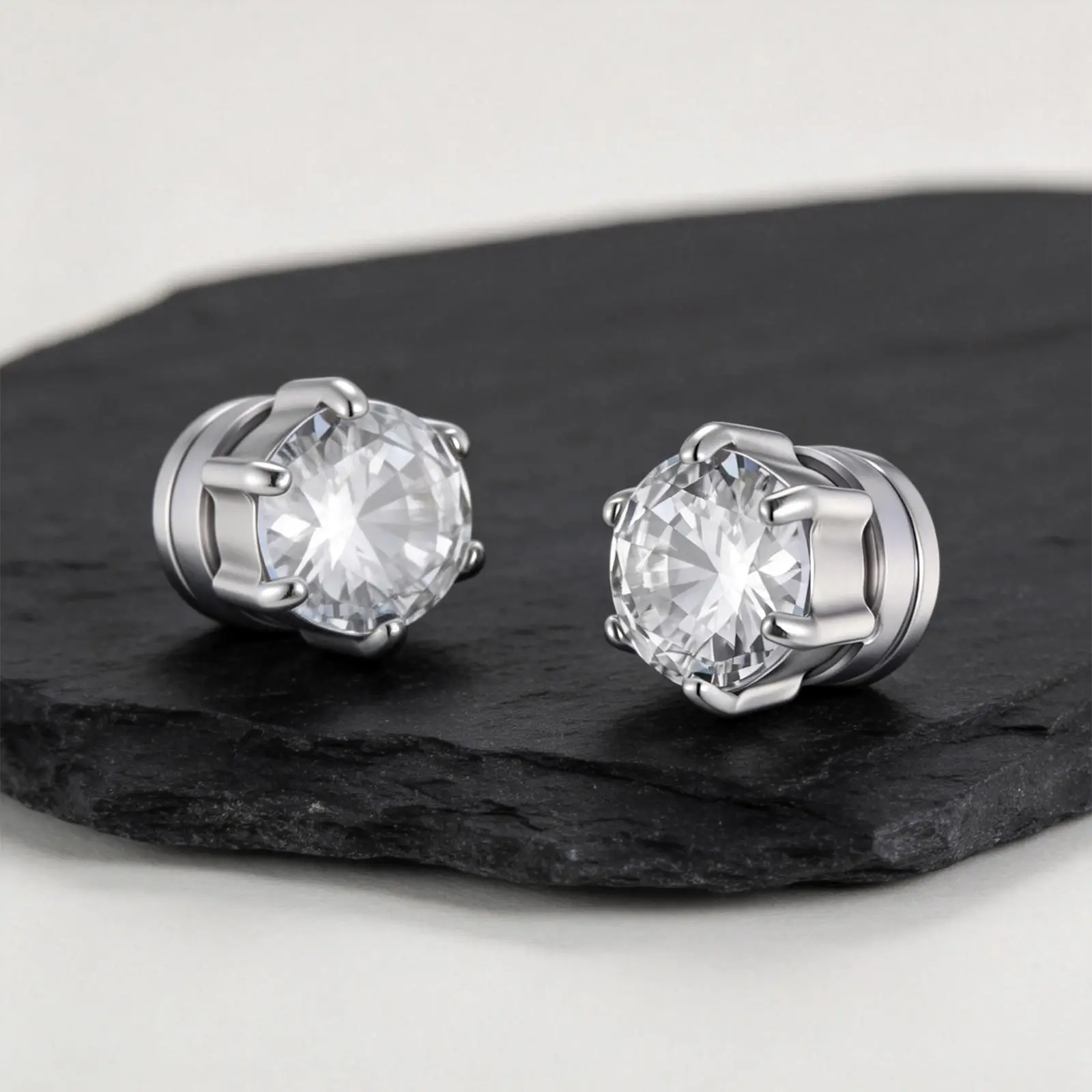 Vnox Six Claw Zircon Magnetic Clip Earrings for Men Women, Stainless Steel Non-Pierced Clip-on Earrings, Cubic Zirconia Ear Gift view 6