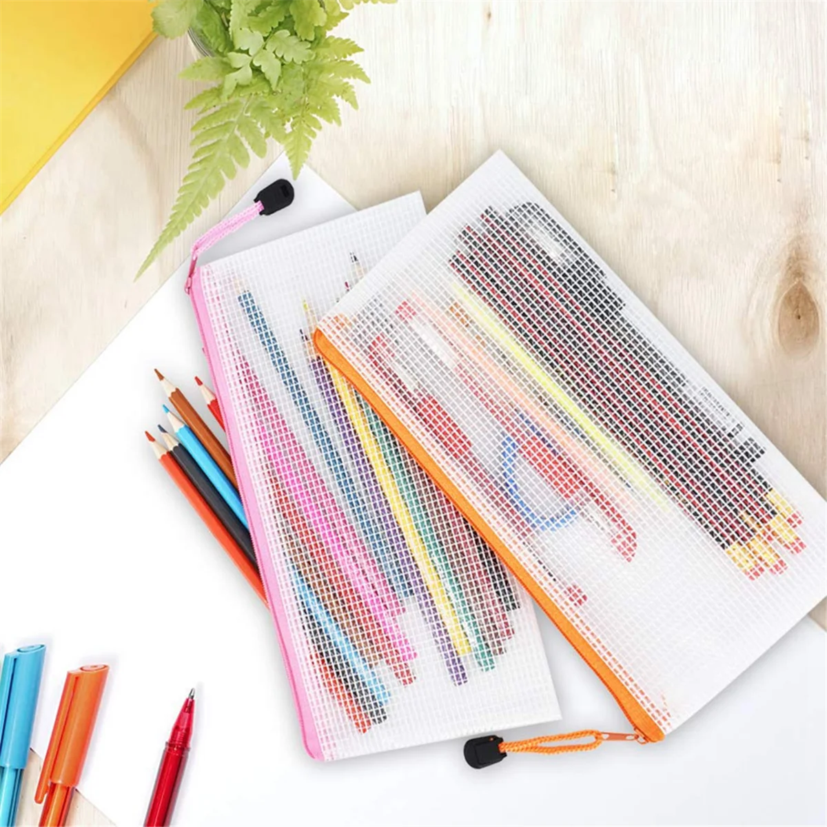 36Pcs Mesh Document Bag,Clear Pencil Case Wallets Folders Waterproof Travel Storage Pouch for School Supplies,12 Colours