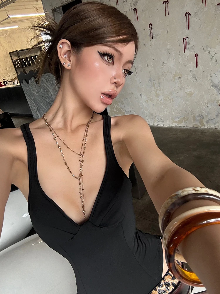 Nibber Low-Neck Bodysuits Women Sleeveless Backless Skinny Summer Fashion Simple Classic Midnight Hottie Street Clubwear Tops