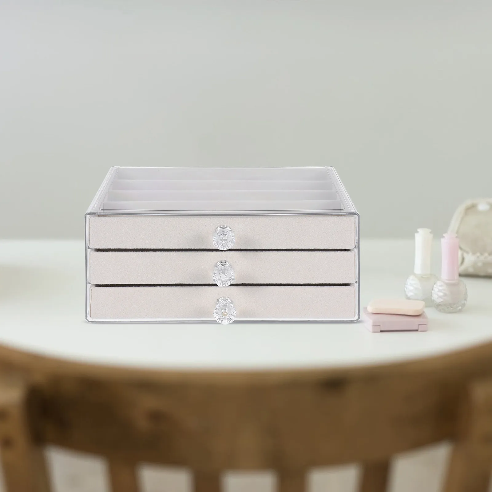 

Elegant Jewelry Organizer Box Drawer Style for Necklaces Bracelets Beads Pearls Dustproof Protection Compact Design Vanity Desk