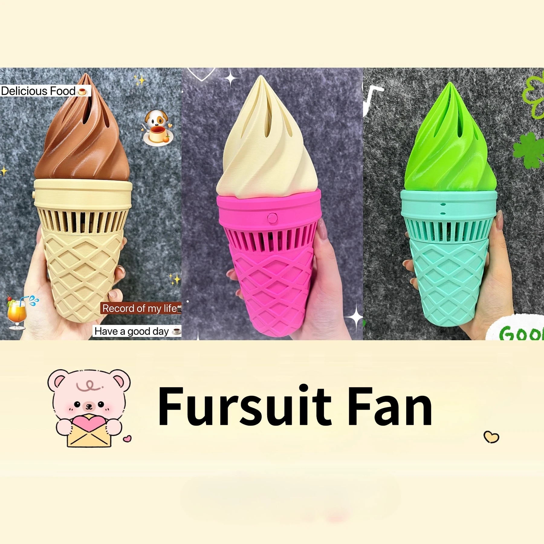 

3D Printing Fursuit Fan Ice Cream Cone Fursuit Costume Props Fursuit Neck Fan Comic Convention
