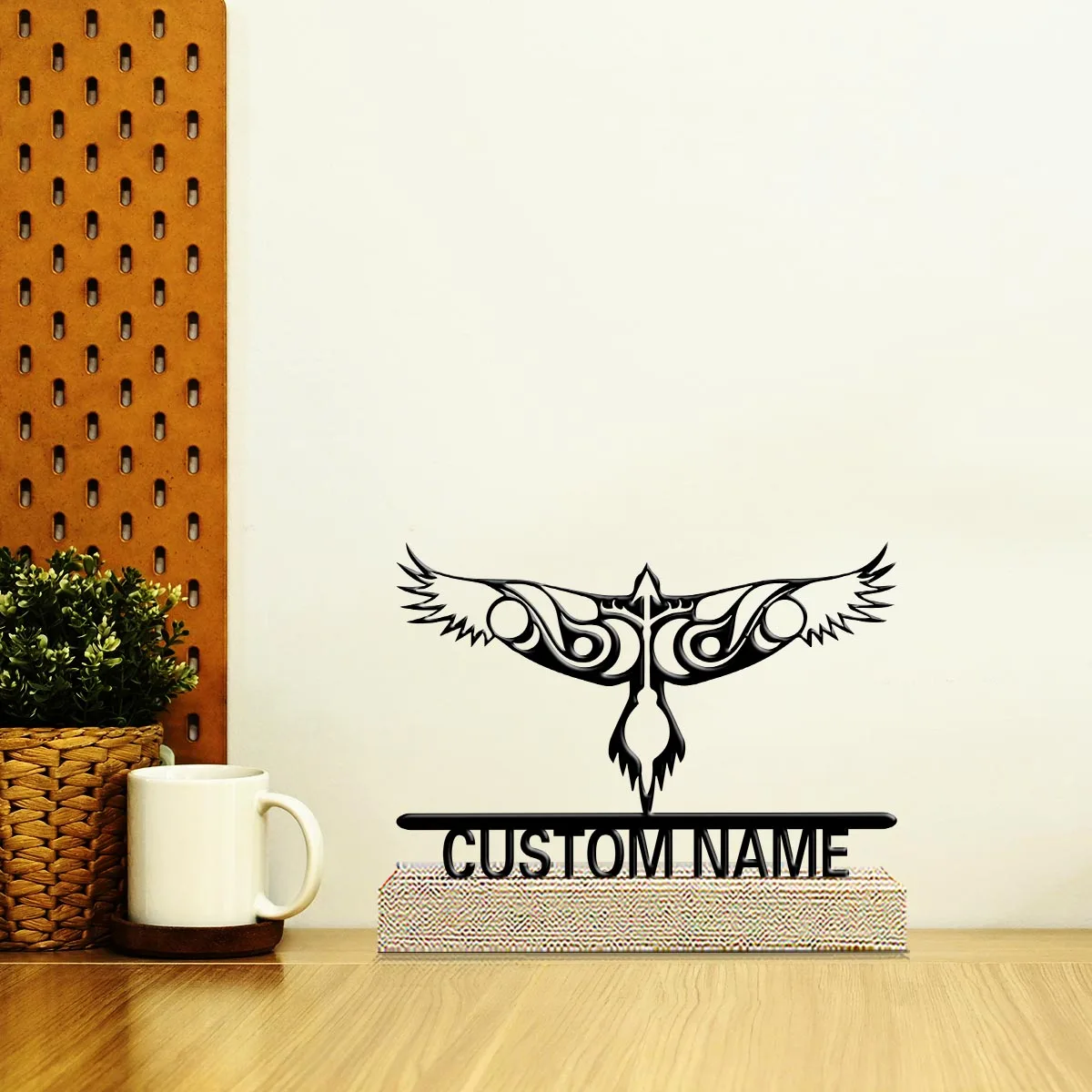 1pc Personalized Metal Artwork Custom Content Equipped with Wooden Base Desktop Decorations,Office Decorations