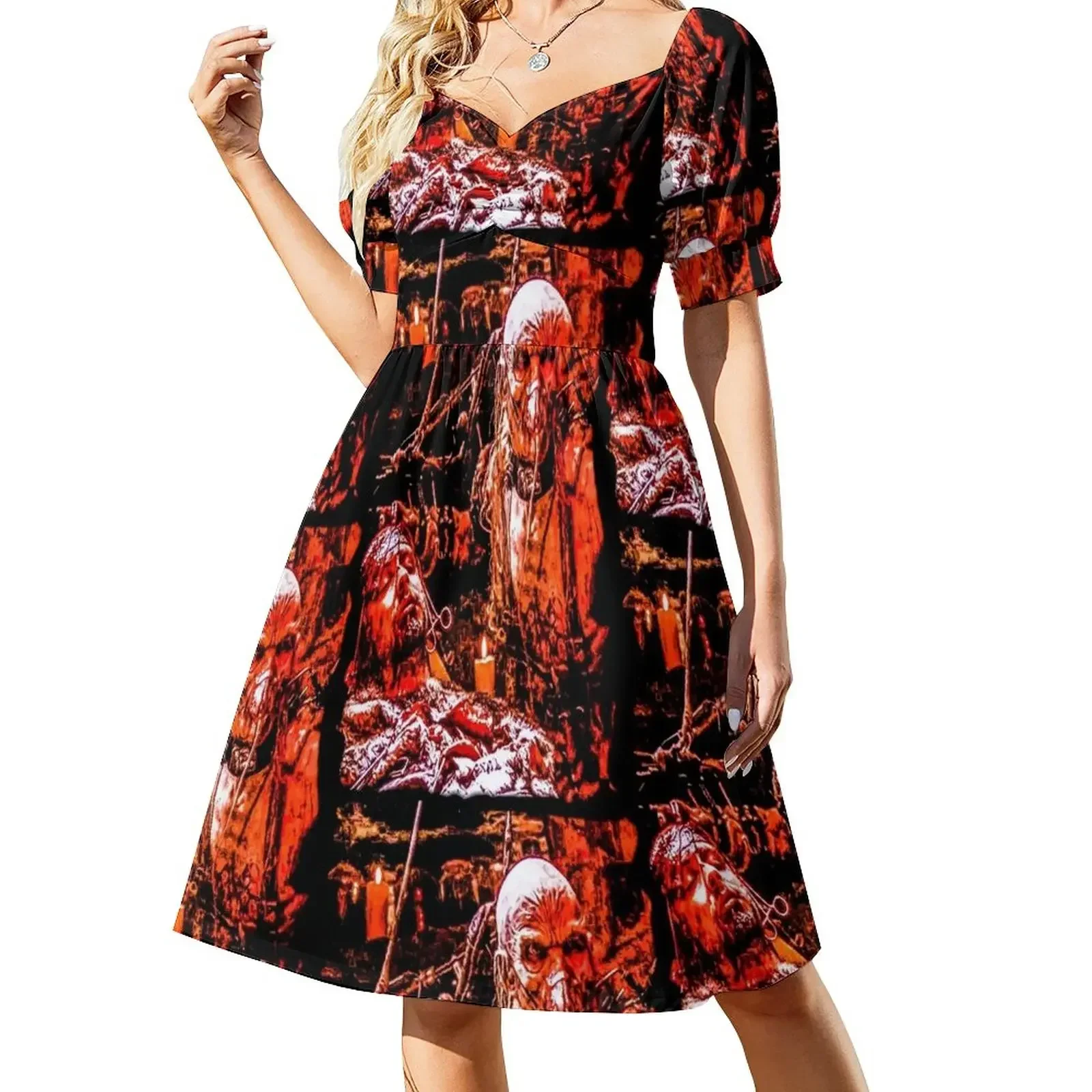 

DR SATAN PRINT Short-Sleeved Dress luxury woman evening dress Women's evening dress Summer women's clothing