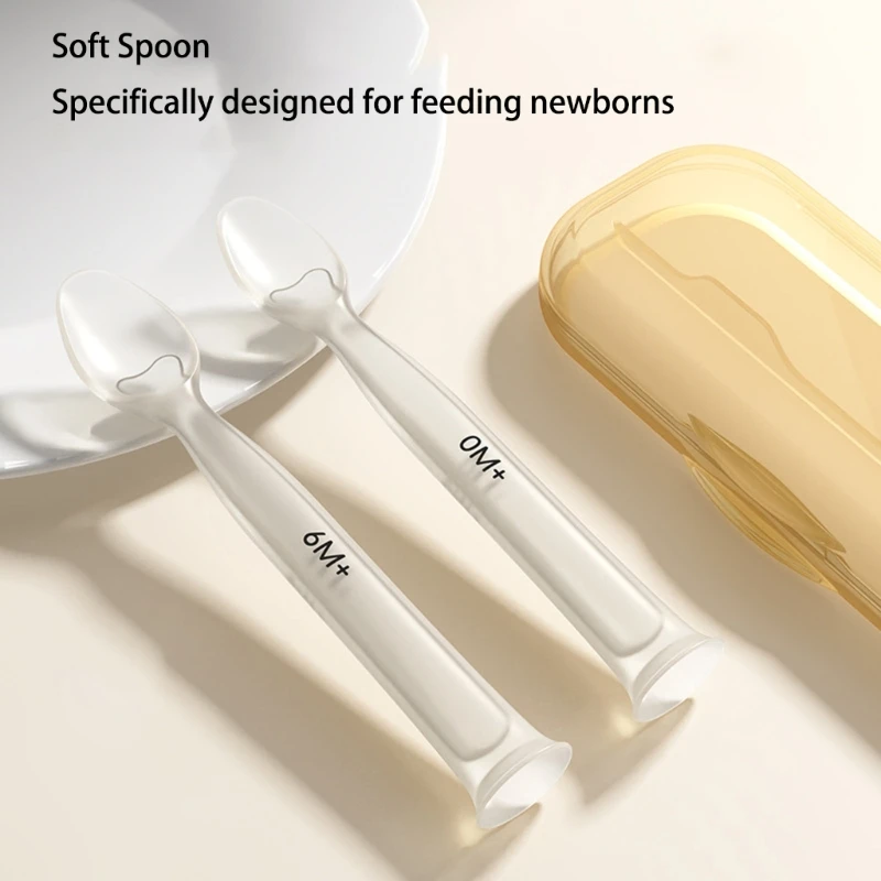 QX2D Versatile Infant Spoon for Purees and Solids Soft Silicone Head Gentle on Teeth Suction Cup Stability Easy Maintenance