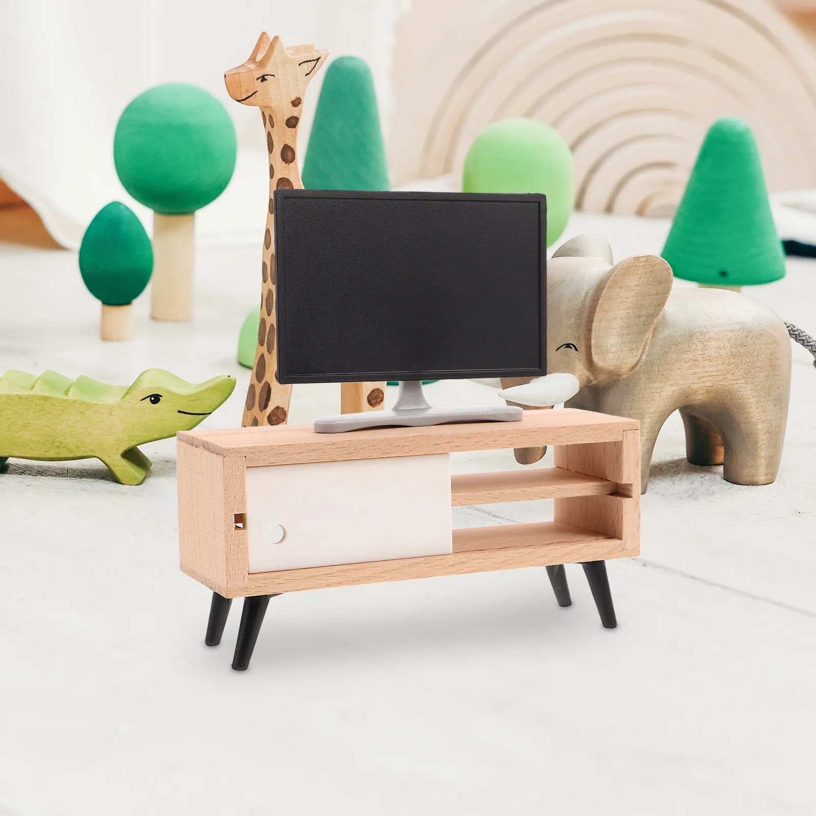 

Миниатюрный телевизор с ЖК-экраном в масштабе 1:12 для симуляции сцен в гостиной и спальне, игрушечный прибор для детских игр, разноцветный, для кукольного домика, тумба под ТВ