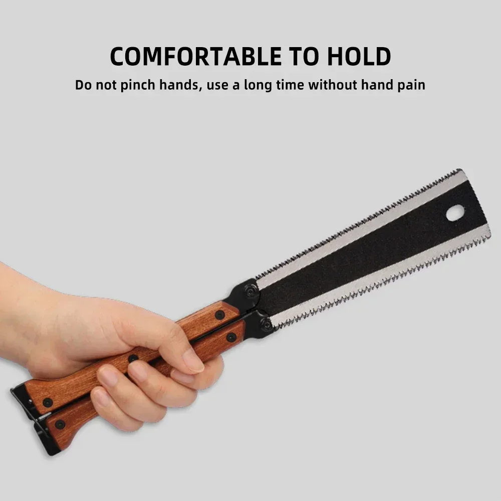 Tragbare Klappbare Japanische Handsäge mit Doppelklinge und Holzgriff für Holzarbeiten, Beschneiden, Camping und Gartenarbeit – Detail 2