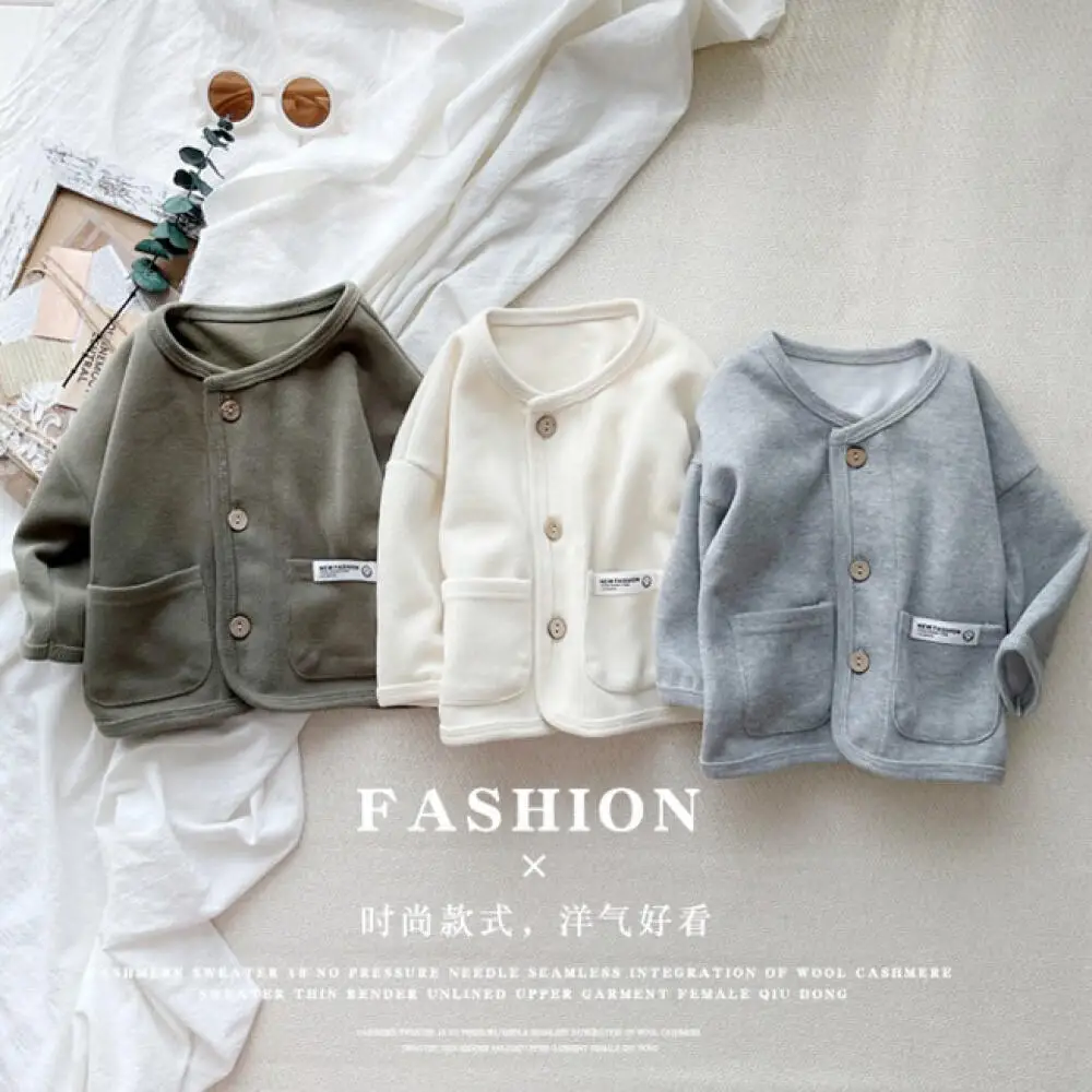 

2025 Korean Baby Cardigan Solid Color Long Sleeve Coat Academy Style Autumn Kids Sweater for Boys Girls Children's Outerwear