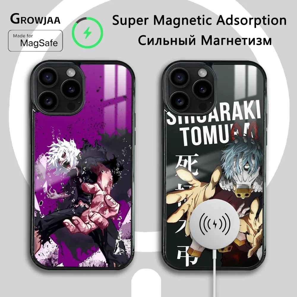 T-tomura Shigaraki BNHA casing ponsel untuk iPhone 16 15 14 13 12 11 Pro Max Plus Mini Magsafe cermin penutup magnetik nirkabel