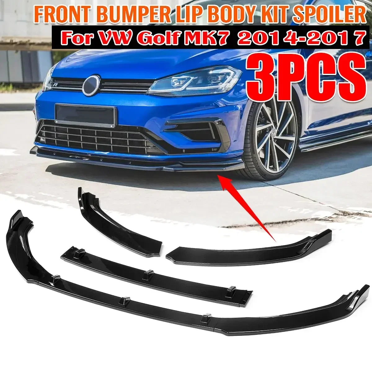 

High Quality 3pcs Car Front Bumper Splitter Lip Spoiler Lip Diffuser Protector Cover Trim For VW For Golf MK7 2014-2017 Body Kit