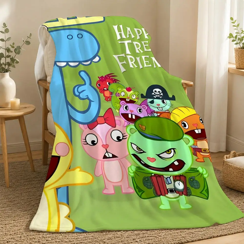 Cute cartoon art Happy T-Tree F-Friends Throw 240g flannel blanket, suitable for sofas, beds, offices,  exquisite gift blankets