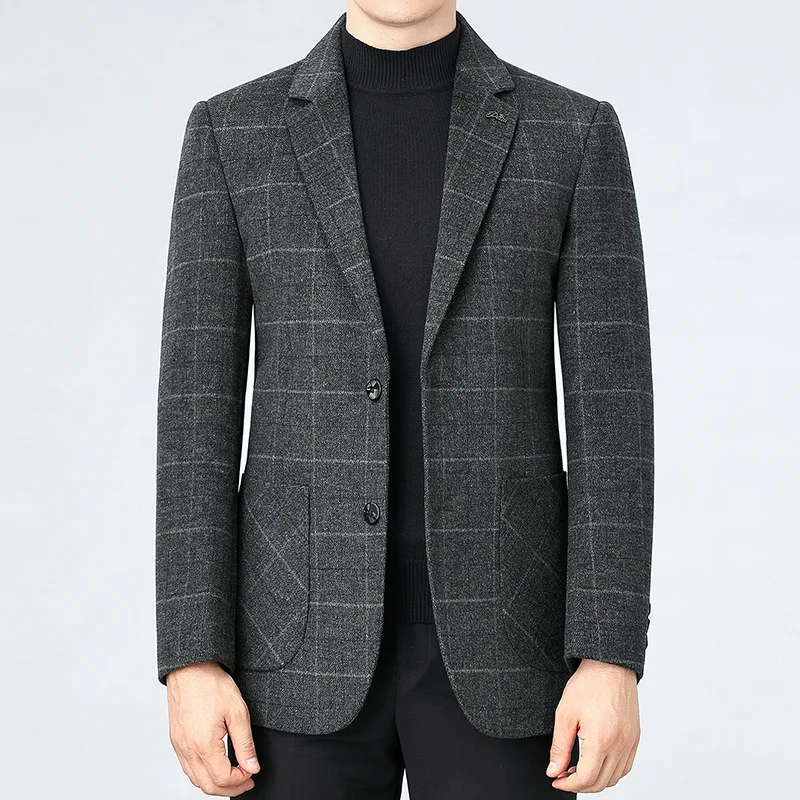 

Высококачественная мужская осенне-зимняя двусторонняя кашемировая шерстяная ветровка среднего возраста, мужское пальто, шерстяное пальто