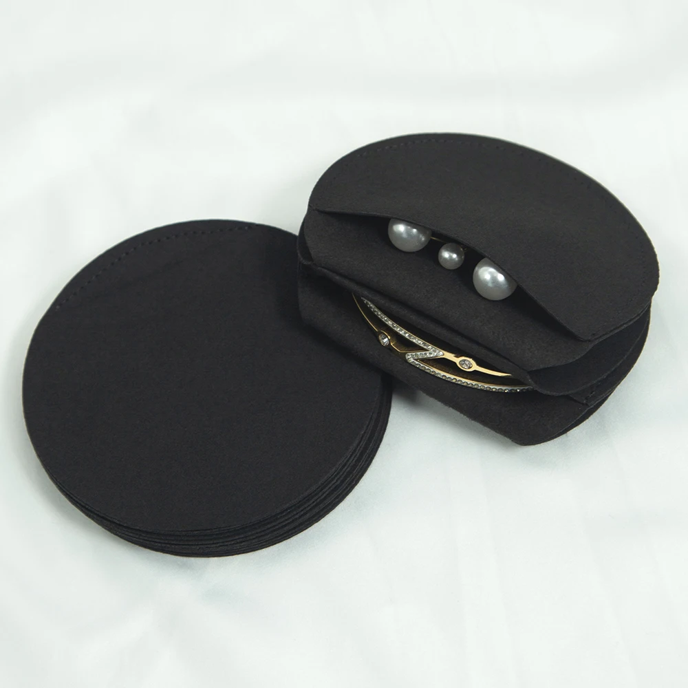 5Pcs Luxury Jewelry Packaging Black Round Velvet Suede Bag Wedding Travel Birthday Party Ring Bracelet Candy Gift Storage Pouch