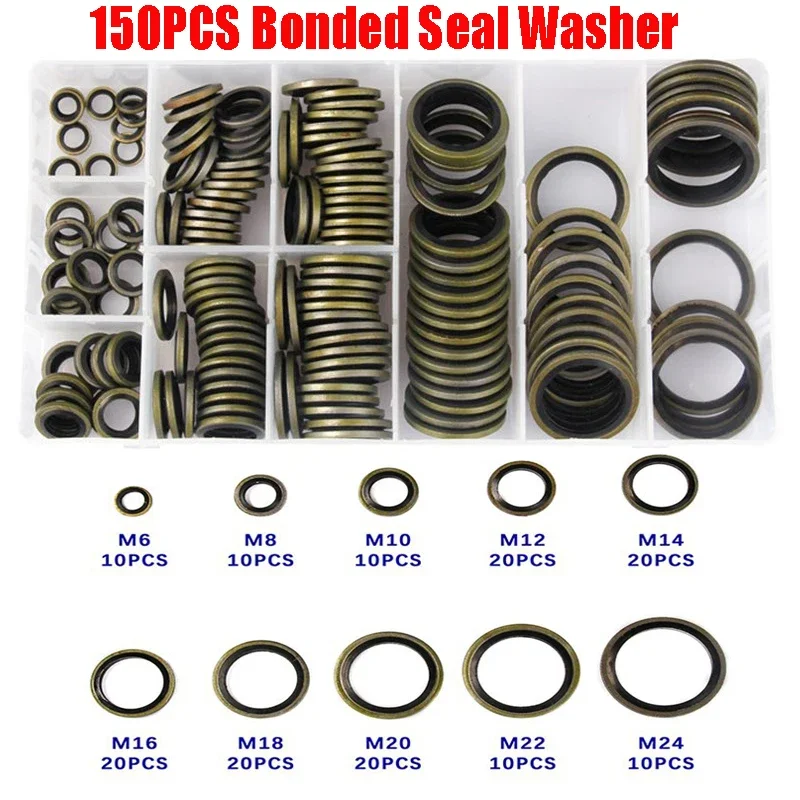 150pcs Bonded Seal Washer Drain Plug Oil Drain Screw Combined Washer Seal Set M6 M8 M10 M12 M14 M16 M18 M20 M22 M24