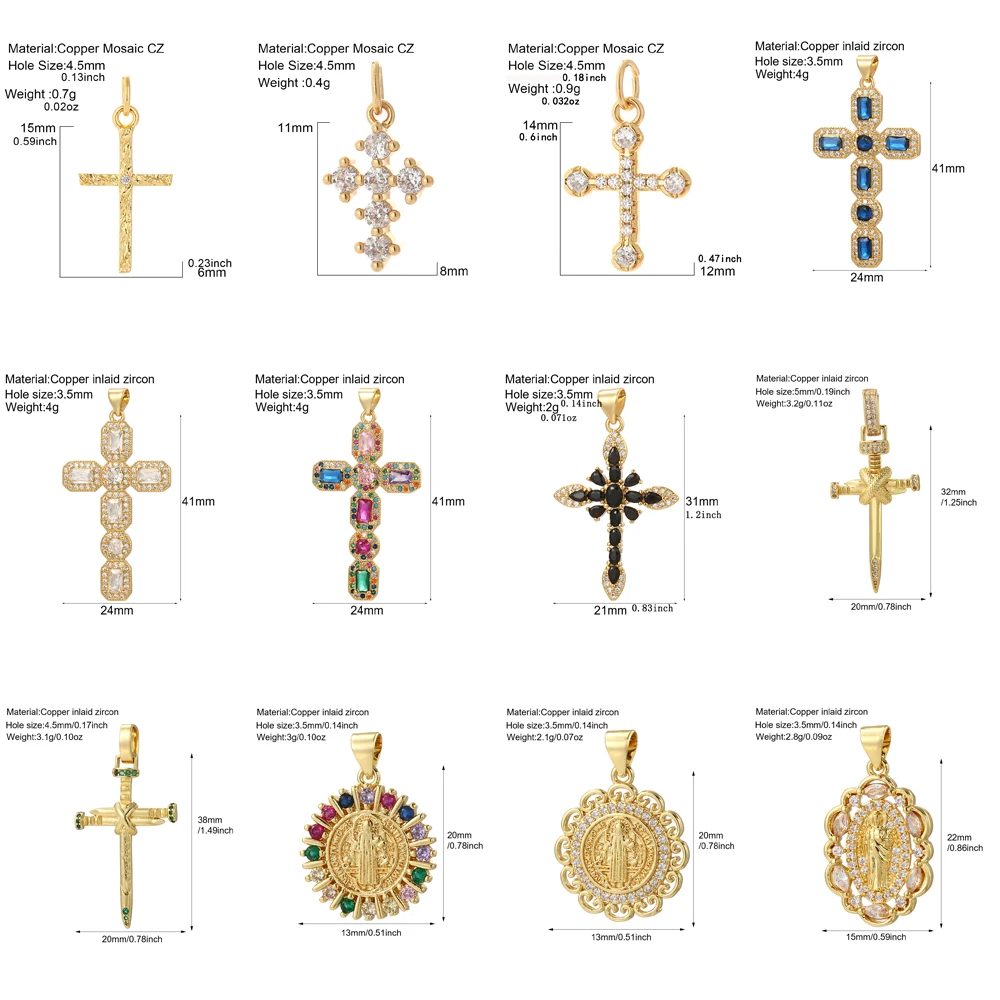 Crosses Cute Dangle Jewelry Charms Jewelry Making Pendant Charms for Earrings Necklace Bracelet Gold Color Copper Cubic Zircon