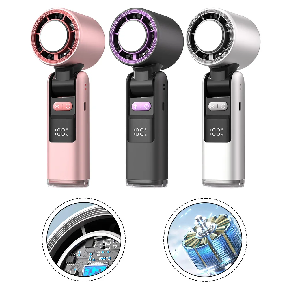 Ventola di raffreddamento da campeggio esterna Mini dispositivo di raffreddamento portatile Ventola da viaggio nera Uso versatile Visualizzazione dello stato della batteria