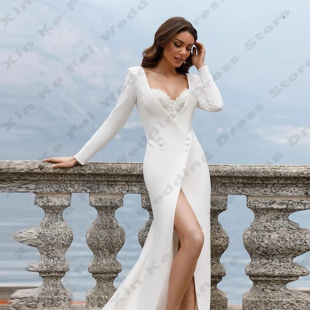 Eleganti abiti da sposa a maniche lunghe da donna Sexy con spacco laterale Princess Ball Wedding Welcome Guest Gowns Robe abito da sposa Vestidos