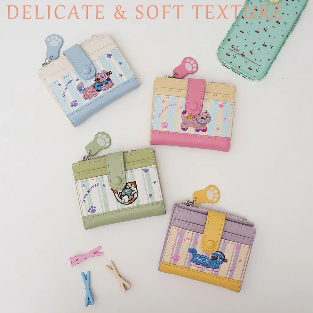 

Short Bifold Wallet Cute Large Capacity Purse Wallet For Cards Cash Coins Slim Women'S Pu Wallet For Small Portable Organizer