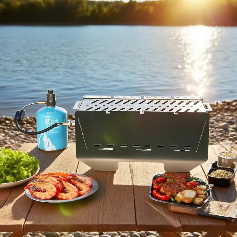 

Portable Mini BBQ Gas Grill Foldable Stainless Steel Outdoor Grill for Camping & Charcoal Barbeque