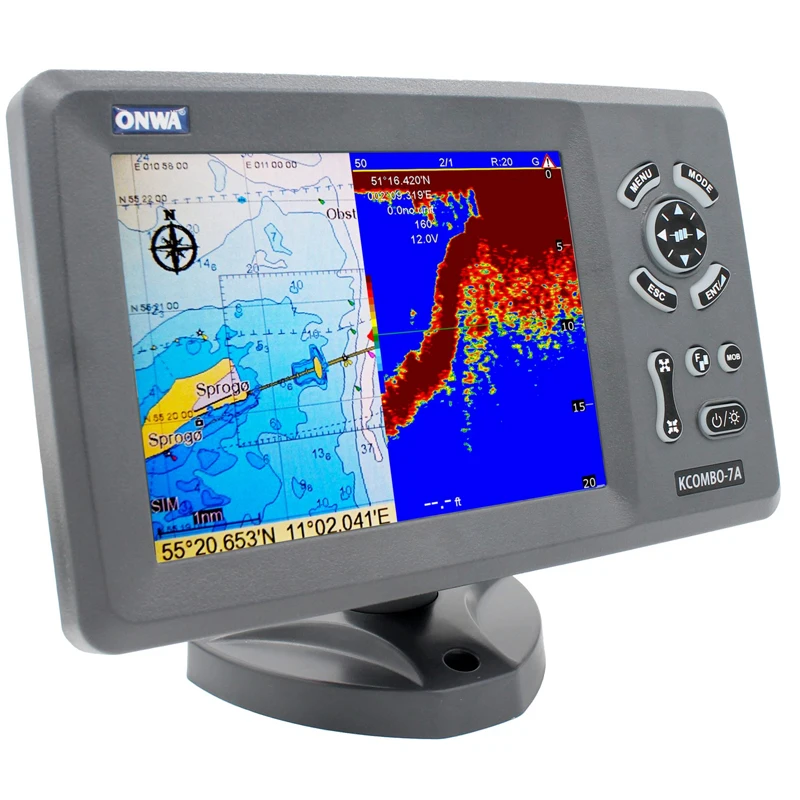 2026 KCombo-7A ONWA 7 Inch GPS Navigation Chart Plotter Combo Built-in  and AIS Transponder for Marine Navigation