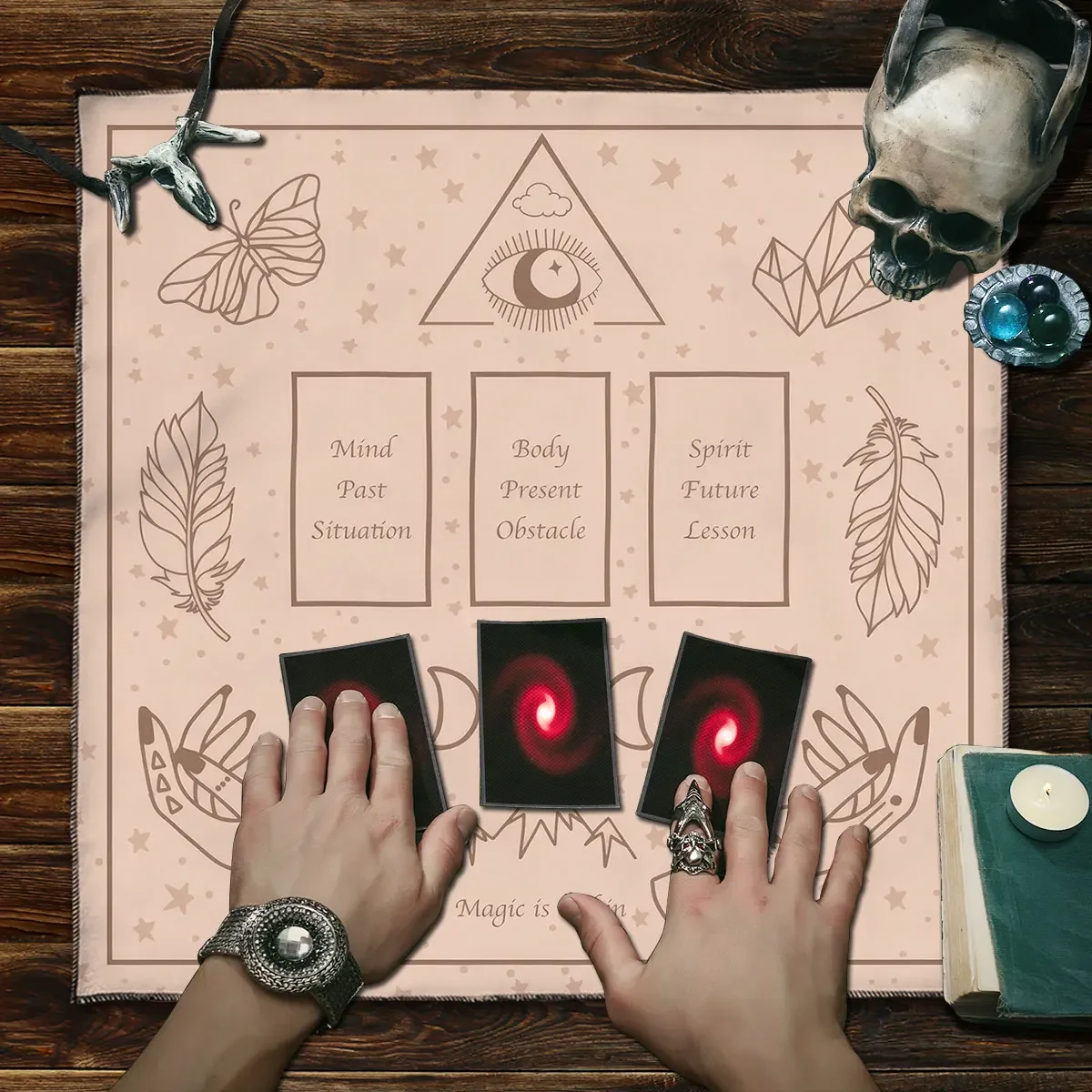 Moon Phase Cards Tarot Card Tablecloth Flowers Altar Cloth Pagan Pendulum Witchcraft Astrology Card Mat for Room Home Decor