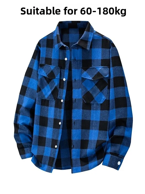 plus Size Men's Plaid Shirt Casual Long Sleeve Base Layer Loose Fit Autumn Spring Polyester Cotton Blend Comfortable Breathable