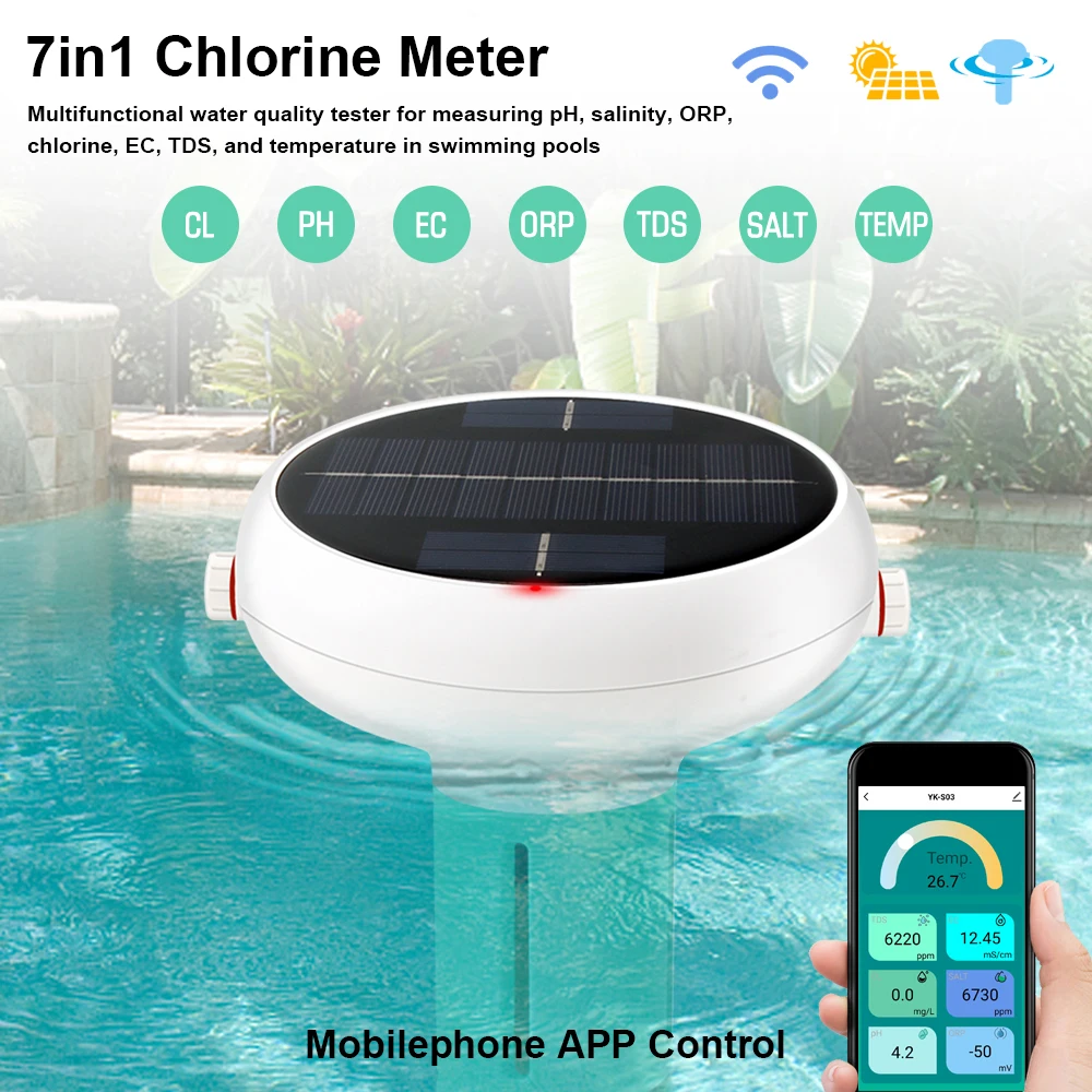 Tuya ZigBee Intelligent Chlorin Meter 7 in 1 PH ORP EC Total Dissolved Solids Salinity Temp CL Test Meter Swimming Pool Water