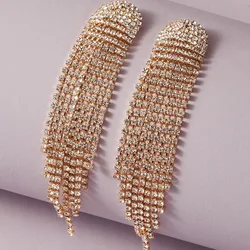 2PC FYUAN Women's Fashion Long Flow Su Pendant Earrings Gold and Silver Water Diamond Hanging Earrings Wedding Party Jewelry-233
