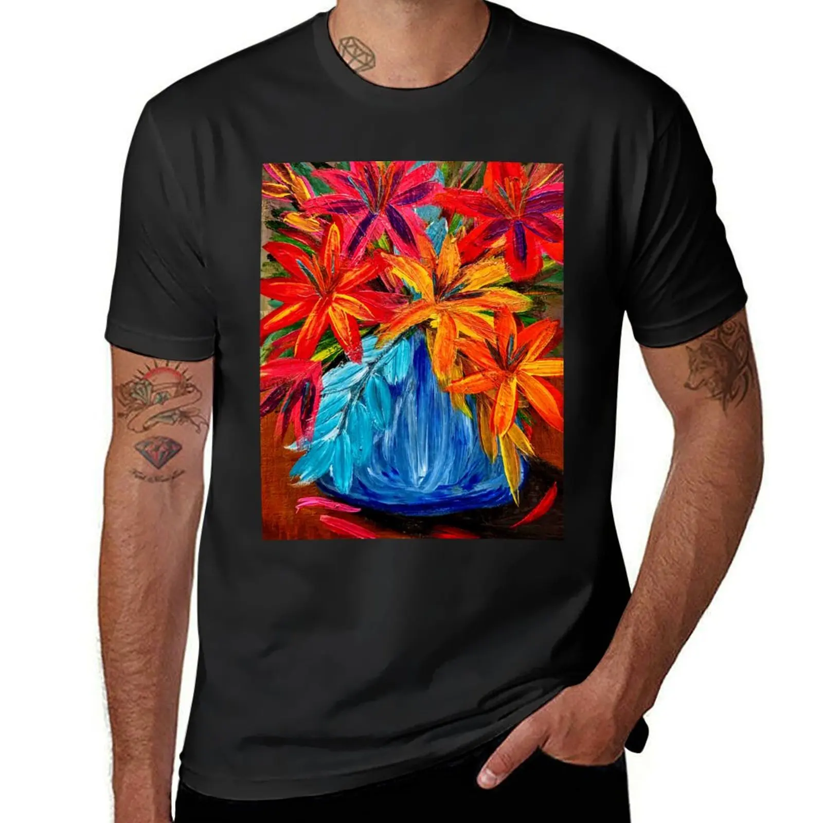 Some beautiful vibrant lillys in blue bowl vase T-Shirt oversizeds animal prinfor boys sweat mens champion t shirts