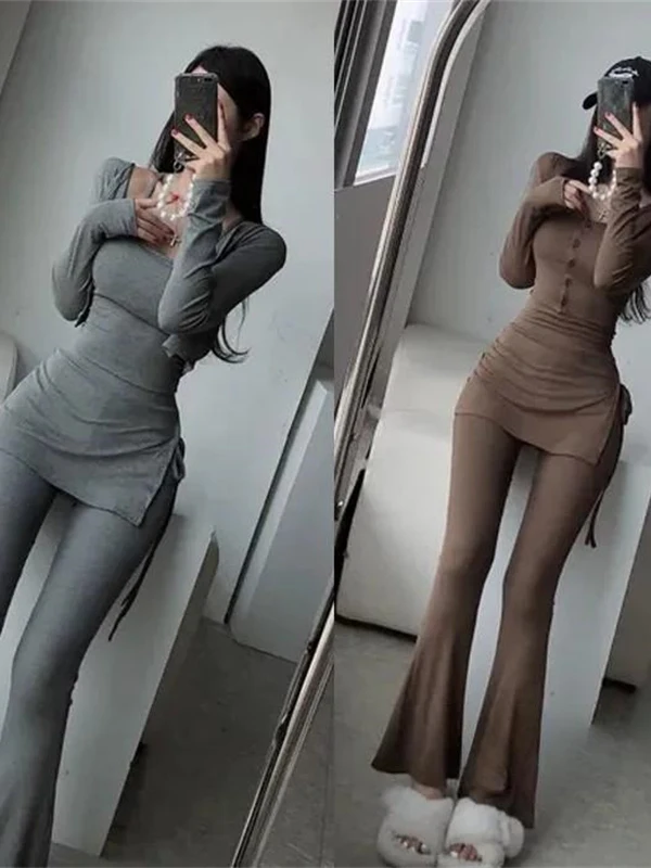 Elegant Long Sleeve Wrap Cardigan High Waist Straight Leg Pants And Tank Top Women's Fashion Set Autumn Season Breathable Fabric