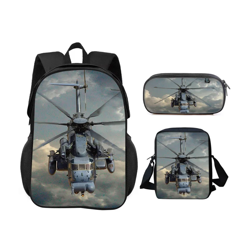 Helicopter backpack pencil case shoulder bag 3Pcs Set trendy mechanical printing new style best gift for boys or girls in school