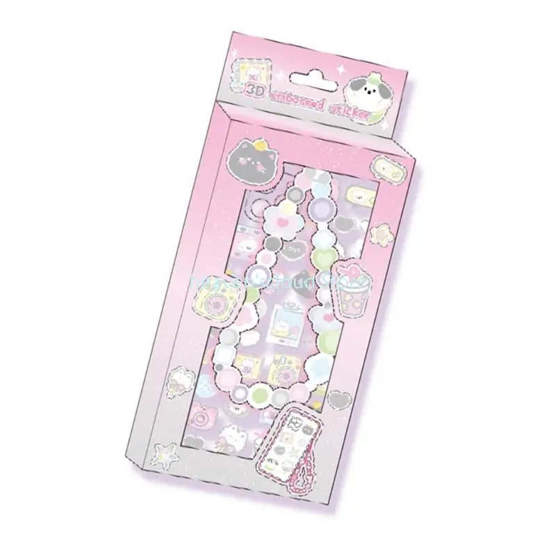 Y88B Decorative Sticker Phone Chain Charm Set Embossed PVC/PET Sticker for Scrapbooking Journal Laptop Phone Case Decoration