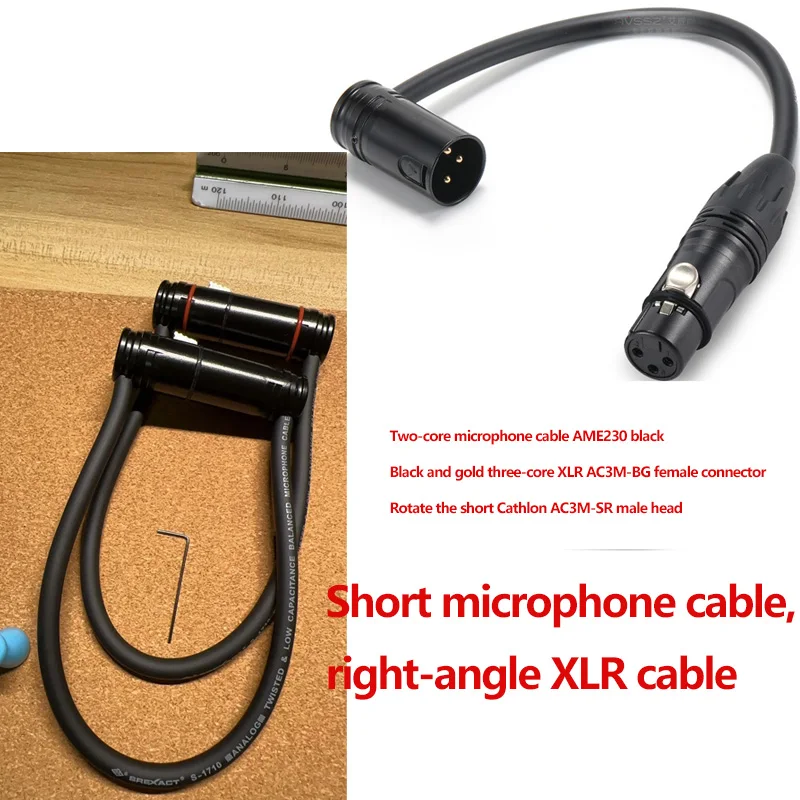 XLR Right Angle Short Microphone Cable, 3-Pin Cannon Male to Female Audio Cord, Gold-Plated, for FX3 Mixer