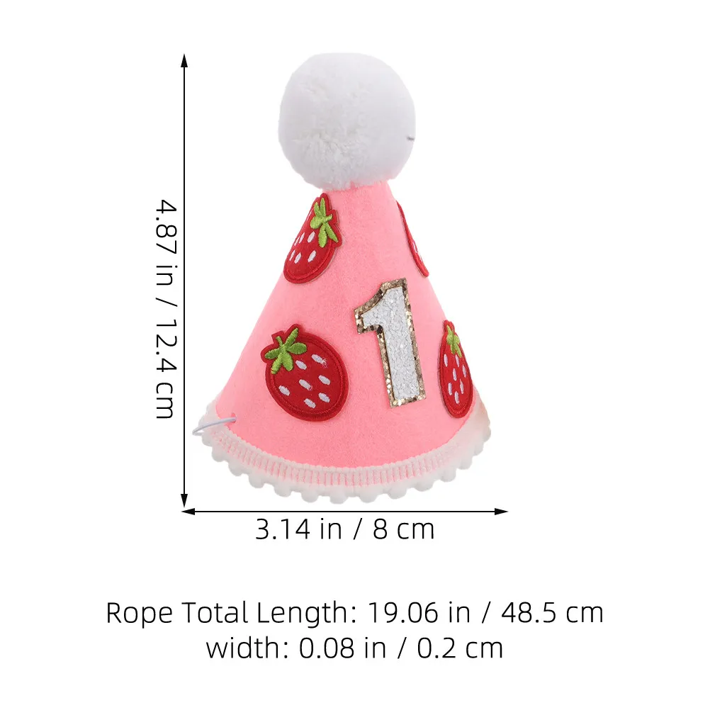 2Pcs Baby Strawberry Crown Felt First Birthday Hat Party Photo Booth Cake Smash Headwear First Birthday Hat Baby Girl