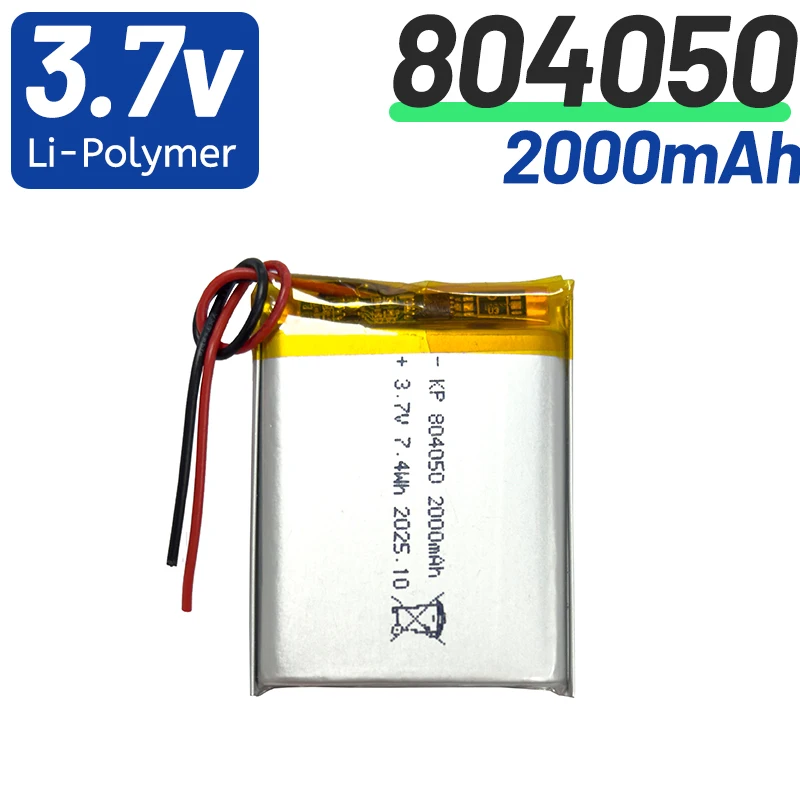 

804050 3.7V 2000mAh Polymer Lithium Rechargeable Battery JST1.25 XH2.54 PH 2.0 2pin plug for GPS navigator MP5 Bluetooth Headset